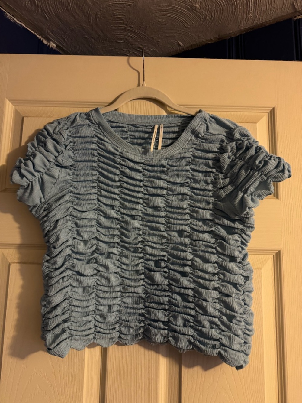 Anthropologie Light Blue Ruched Textured Knit Top